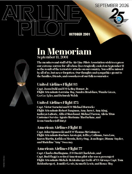 Cover of the September 2026 issue of Air Line Pilot magazine